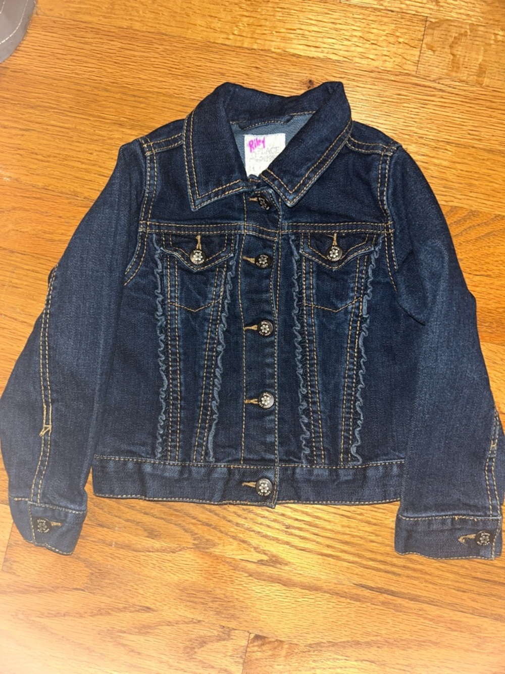 The Children's Place Dark Blue Denim Jacket with Ruffle Trim